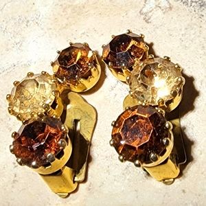 STAR gold Austrian amber garnets clip on earrings